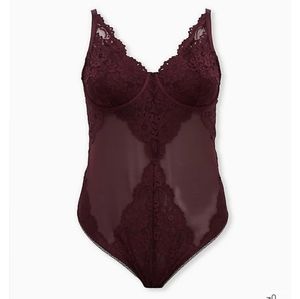 Torrid burgundy purple mesh and lace underwire thong bodysuit!